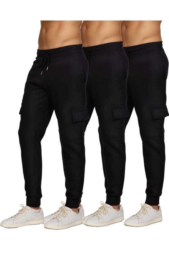 Mens 3 Pack Fleece Cargo Pants Active Athletic Mens Sweatpants Workout Jogger Drawstring Size S-3XL (SET4 Size Small)