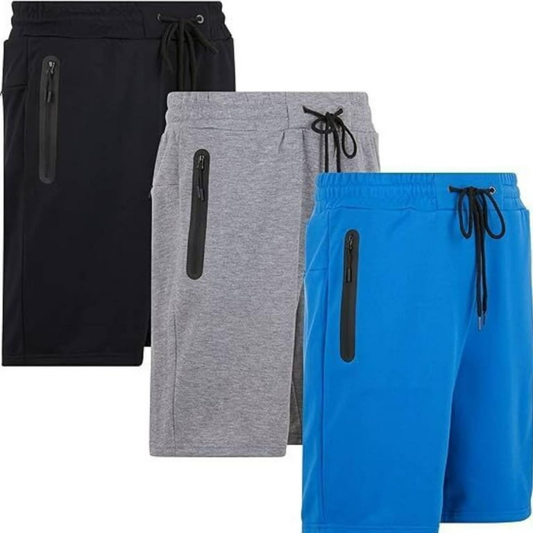 PURE CHAMP Mens 3 Pk French Terry Cotton Casual Gym Shorts for Men Athletic Workout Training Sweat Shorts with Zipper Pocket Walmart