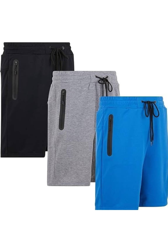 Mens 3 Pk French Terry Cotton Casual Gym Shorts for Men Athletic Workout Training Sweat Shorts with Zipper Pocket