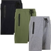 PURE CHAMP Mens 3 Pk French Terry Cotton Casual Gym Shorts for Men Athletic Workout Training Sweat Shorts with Zipper Pocket