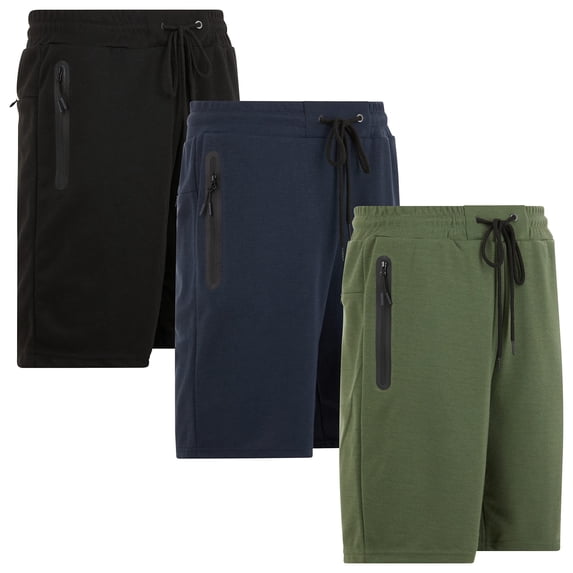 PURE CHAMP Mens Shorts 3 Pack Tech Fleece Gym Shorts for Men Athletic Workout Shorts with Zipper Pocket and Drawstring Size XS-3XL (SET-04 3XL)