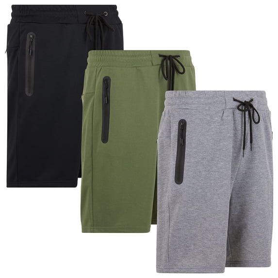 Pure Champ Mens Shorts French Terry 3 Pack Gym Shorts for Men Athletic Workout Training Shorts with Zipper Pocket and Drawstring Size XS-3XL