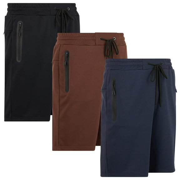 PURE CHAMP Mens Shorts French Terry 3 Pack Gym Shorts for Men Athletic Workout Training Shorts with Zipper Pocket and Drawstring Size XS-3XL (Group G, Medium)