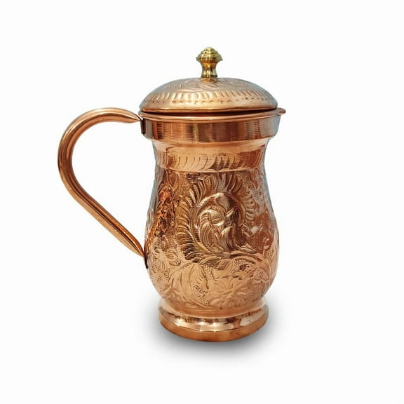 PURE COPPER EMBOSSED PITCHER - COPPER JUG - BY ERHA HANDICRAFT