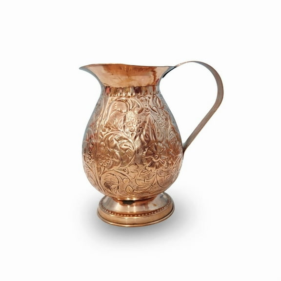 PURE COPPER EMBOSSED PITCHER - COPPER JUG - BY ERHA HANDICRAFT