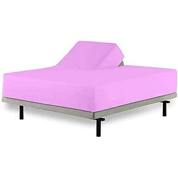 PURE DREAMS 1 PC Top Split King Fitted Sheet for Adjustable beds, 100% Cotton, 600 TC, 12" Deep Pocket, Split Down 34 inches from the Top-Pink Solid