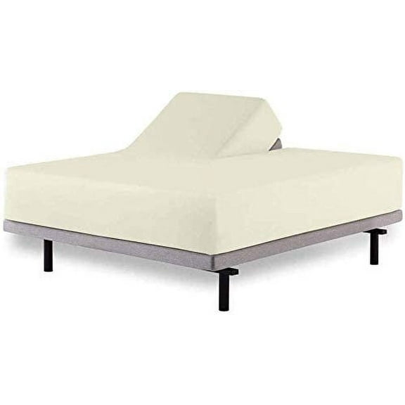 PURE DREAMS 1 PC Top Split King Fitted Sheet for Adjustable beds, 100% Cotton, 600 TC, 15" Deep Pocket, Split Down 28 inches from the Top-Ivory Solid