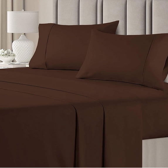 PURE DREAMS BEDDING-Hotel Luxury Sheet Set 4 Piece-100% Egyptian Cotton, 300 TC, Fits up to 18" Deep Pocket-Chocolate Solid, Full-XL Size