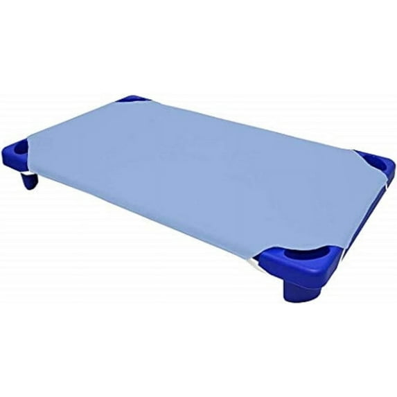 PURE DREAMS Daycare/Preschool Cot Fitted Sheet, 800 TC, 100% Cotton Child Nap Sheets, Corner Elastic Loops for Toddlers-Pack of 10-Light Blue (22"W x 54"L)