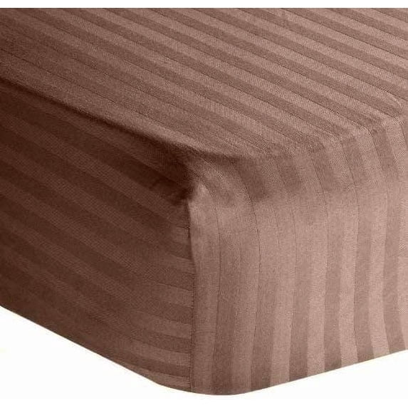 PURE DREAMS-Hospital Sheet Set 2 PC-100% Cotton, 600 TC, 8" Deep Pocket Fitted Sheet for Hospital Beds & 2 Pillow Cases-Taupe Stripe, Standard Size (36"x 80")