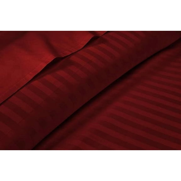 PURE DREAMS Hotel Style Sheet Set 4 Piece-800 Thread Count, 100% Cotton, Flat Sheet, 18" Deep Pocket Fitted Sheet & 2 Pillowcases-Burgundy Stripe, Queen Size