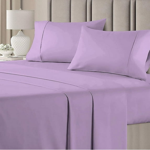 PURE DREAMS Twin Size Sheet Set 6 Piece-100% Cotton, 800 TC, Fitted Sheet with 14" Deep Pocket-Lavender Solid
