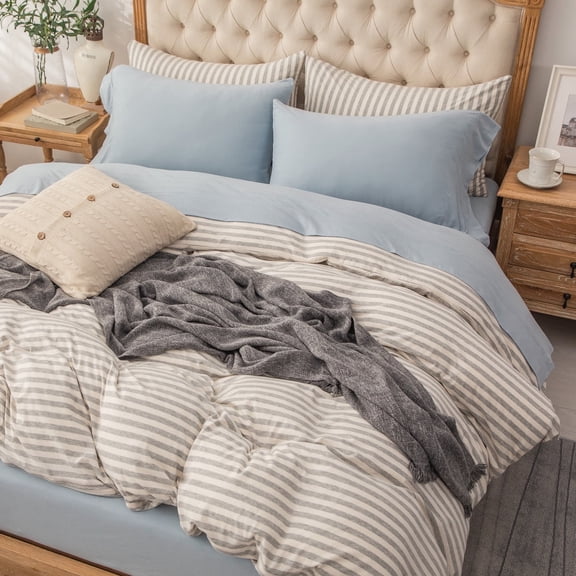 PURE ERA 100% Cotton Bed Sheet Set Extra Deep Pocket King Size 4pc Fits Mattress Up to 20" Light Blue