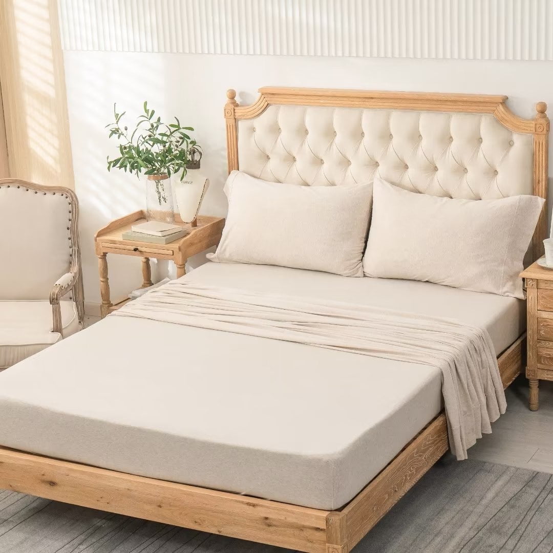 "PURE ERA Queen 100% Cotton Jersey Knit Sheet Set, Fits 20"" Mattress ...