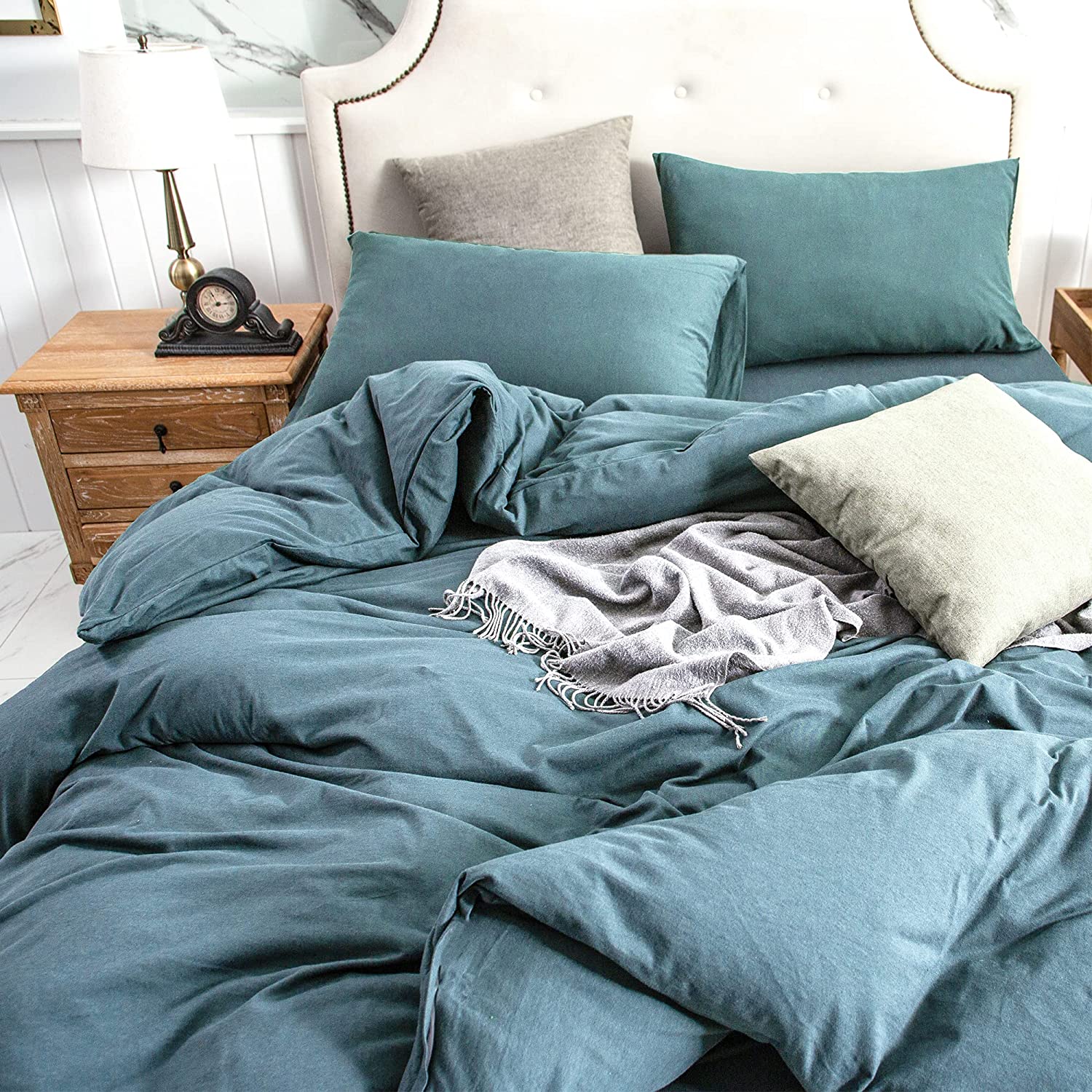 PURE ERA 100 Cotton Jersey Knit Duvet Cover Set Super Soft (Solid Teal