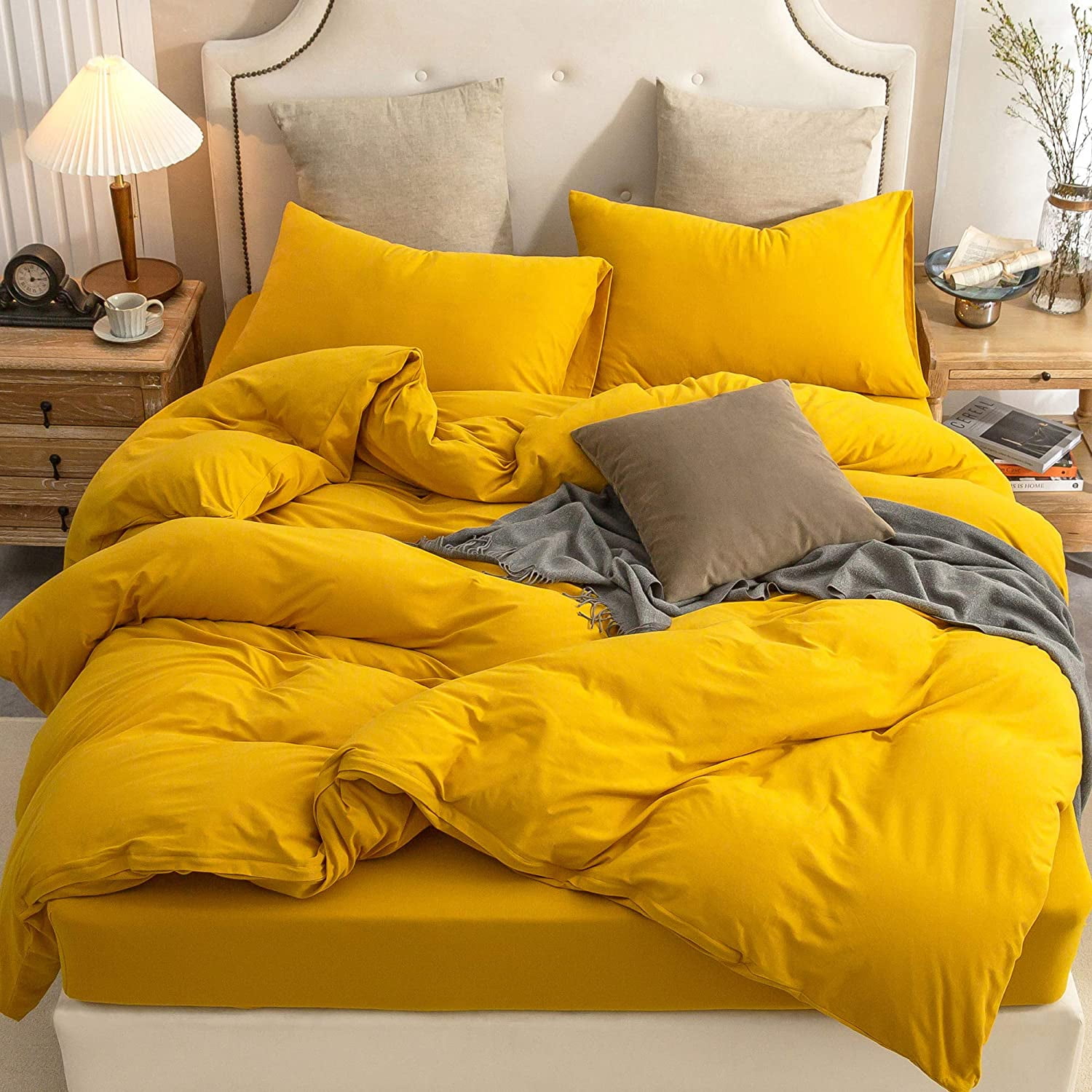 PURE ERA 100 Cotton Jersey Knit King Size Duvet Cover Set ,Yellow
