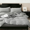thumbnail image 1 of PURE ERA 100% Cotton Reversible Striped Duvet Cover Set Queen Dark Grey White, 1 of 9