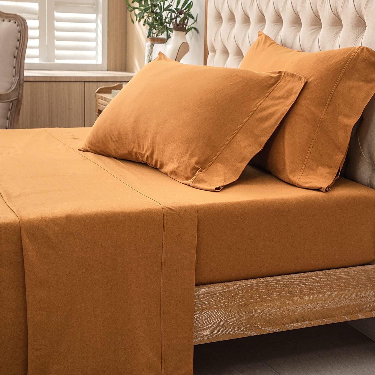 King Size Burnt Orange Cotton Jersey Deep Pocket Sheet Set