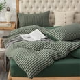 thumbnail image 1 of PURE ERA 100% Ultra Soft Jersey Knit Duvet Cover Set 1x Pillow Sham Forest Green Stripe Twin Size, 1 of 5