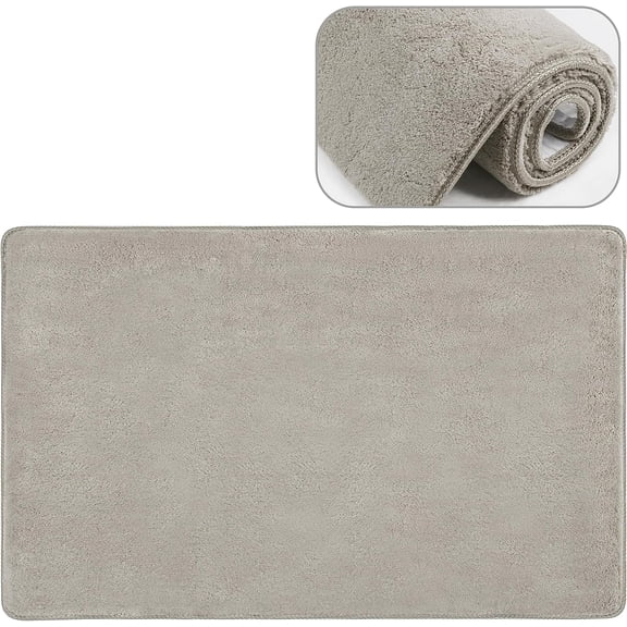 PURE ERA 2' X 3' Ultra Plush Soft Carpet Stair Tread Landing Mat Shag Tape Free Self Adhesive Non Slip Indoor Doormat Area Rug Floor Mat Cream Gray
