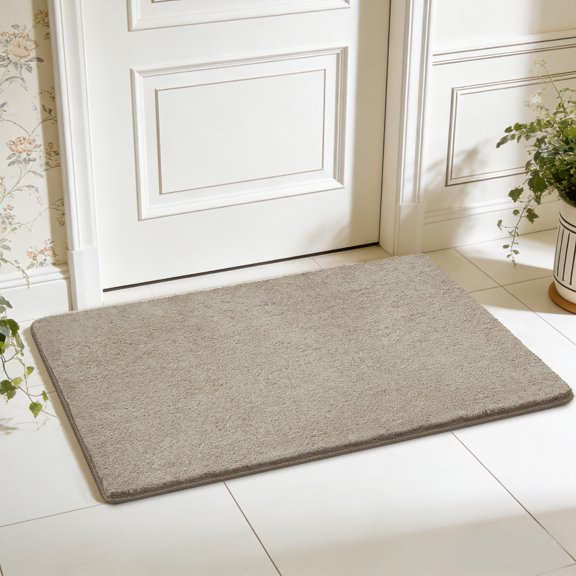 PURE ERA 2' X 3' Ultra Plush Soft Carpet Stair Tread Landing Mat Shag Tape Free Self Adhesive Non Slip Indoor Doormat Area Rug Floor Mat Cream Gray