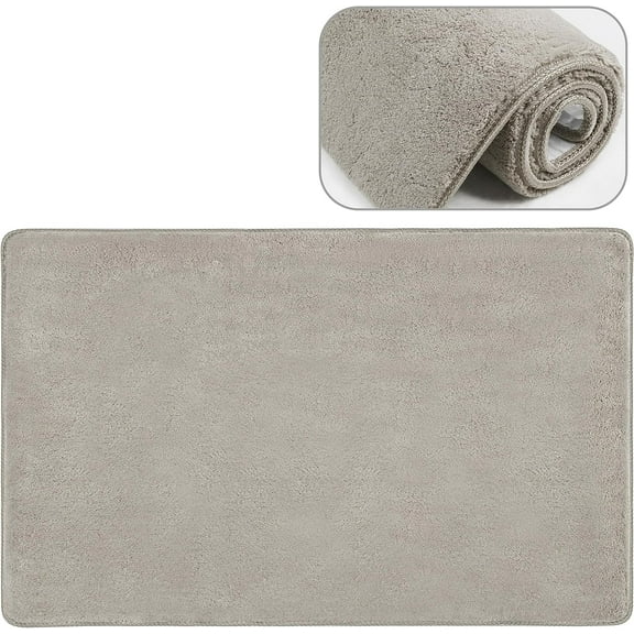 PURE ERA 2' X 3' Ultra Plush Soft Carpet Stair Tread Landing Mat Shag Tape Free Self Adhesive Non Slip Indoor Doormat Area Rug Floor Mat Cream Gray