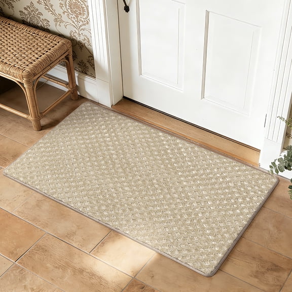 PURE ERA 2' x 3' Stair Tread Landing Mat Indoor Carpet Doormat Floor Mat Area Rug Self-adhensive Non-slip Back (Cream Gray Mini Diamond Trellis,24 in.x36 in.)