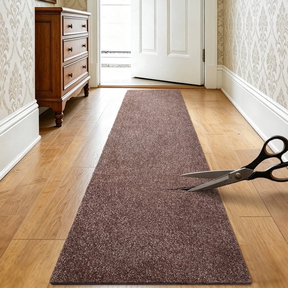 PURE ERA 2'x8'Cuttable Hallway Runner Rug Custom Cut Trimable Area Rug Mat Self Adhesive Brown