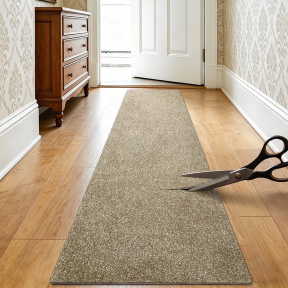 PURE ERA 2'x8'Cuttable Hallway Runner Rug Custom Cut Trimable Area Rug Mat Self Adhesive Cream Gray