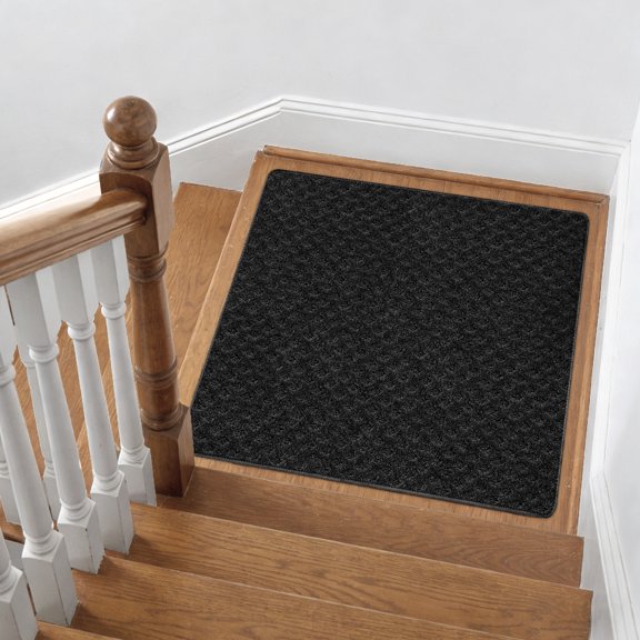 PURE ERA 30x30 Inch Stair Landing Mat Rug Geometric Square Carpet Area Rug Corner Rug Skid Resistant Black Mini Diamond Trellis