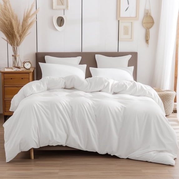 PURE ERA 3pc Duvet Cover Set-Jersey Cotton 100% T-Shirt Cotton-Ultra Soft Breathable -King Size,Bright White