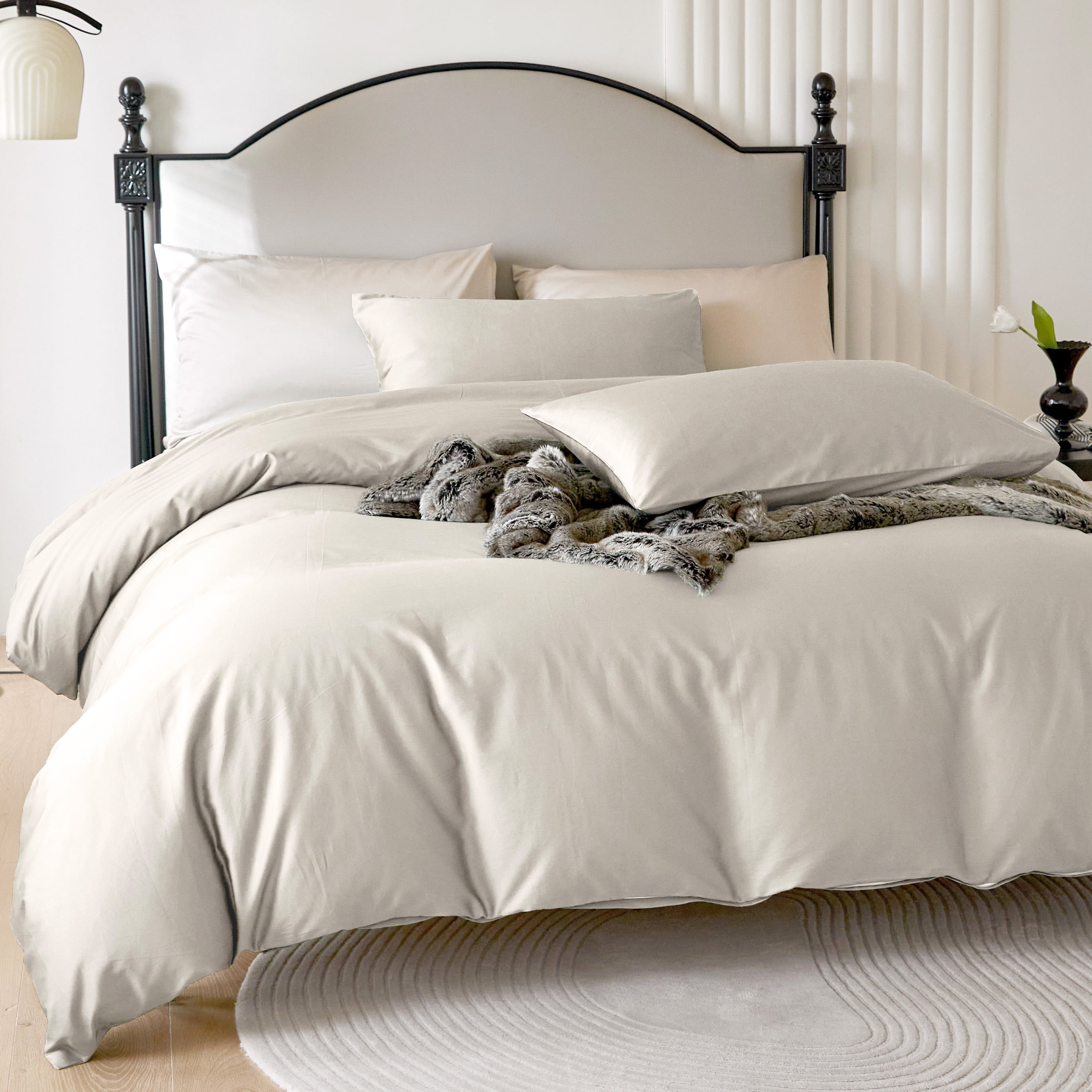 PURE ERA 800 Thread Count Long Staple Cotton Duvet Cover Set Sateen Silky Soft Luxurious Smooth Beige King