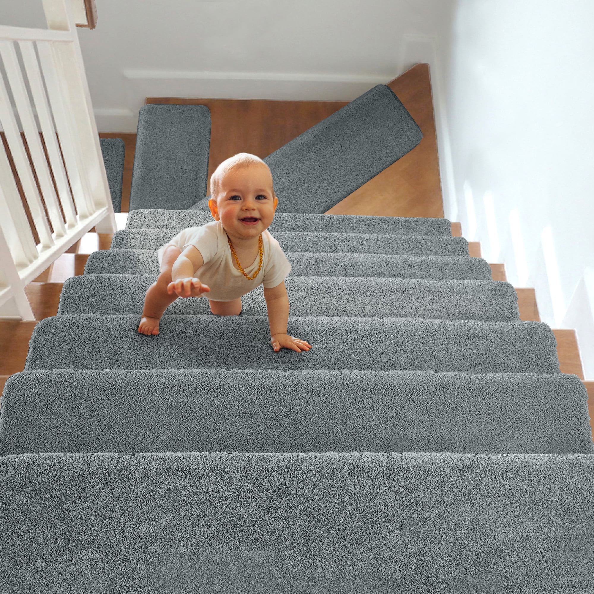 15pcs Indoor Non-Slip Stair Carpet Mats for Wooden Steps-Brown - Color: Brown