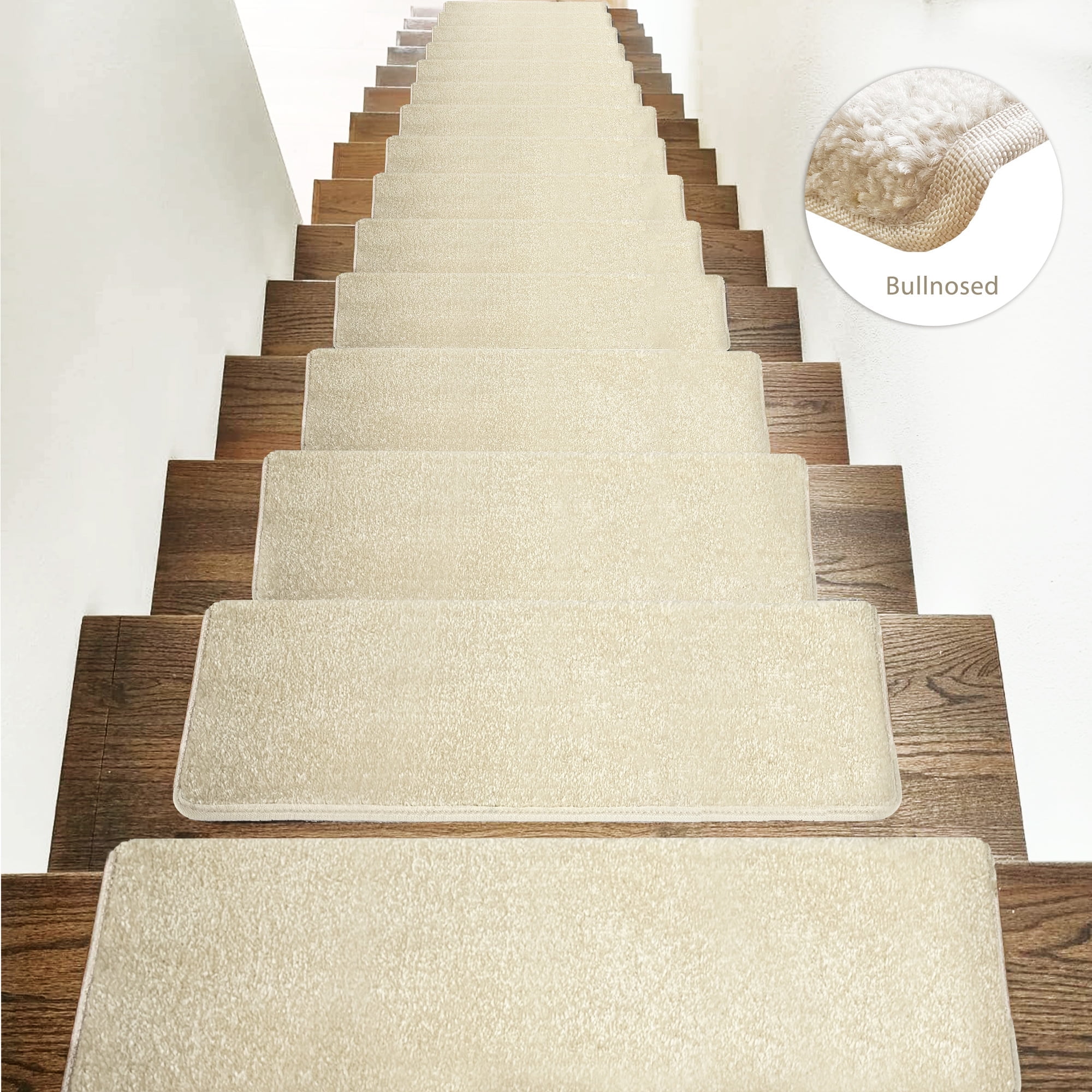 PURE ERA Bullnose Carpet Stair Treads Set of 14 Non Slip Self Adhesive Pet Friendly Indoor Stair Protectors Rugs Covers Mats Skid Resistant Tape Free
