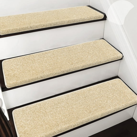 Pure Era Bullnose Carpet Stair Treads Protector Cover 9" x 30" Indoor Non Slip Self Adhensive (Set of 14,Beige)
