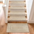 thumbnail image 1 of PURE ERA Bullnose Carpet Stair Treads Steps Rugs 9.5"x30"x1.2" 14pcs With 1pcs Matching Landing Mat 2'x3'(Cream Gray Rectangle Stripe), 1 of 12