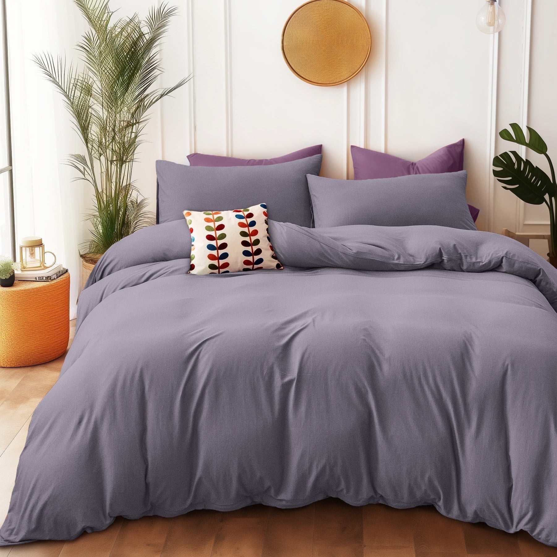 King Size Violet Gray Jersey Cotton Duvet Cover Set