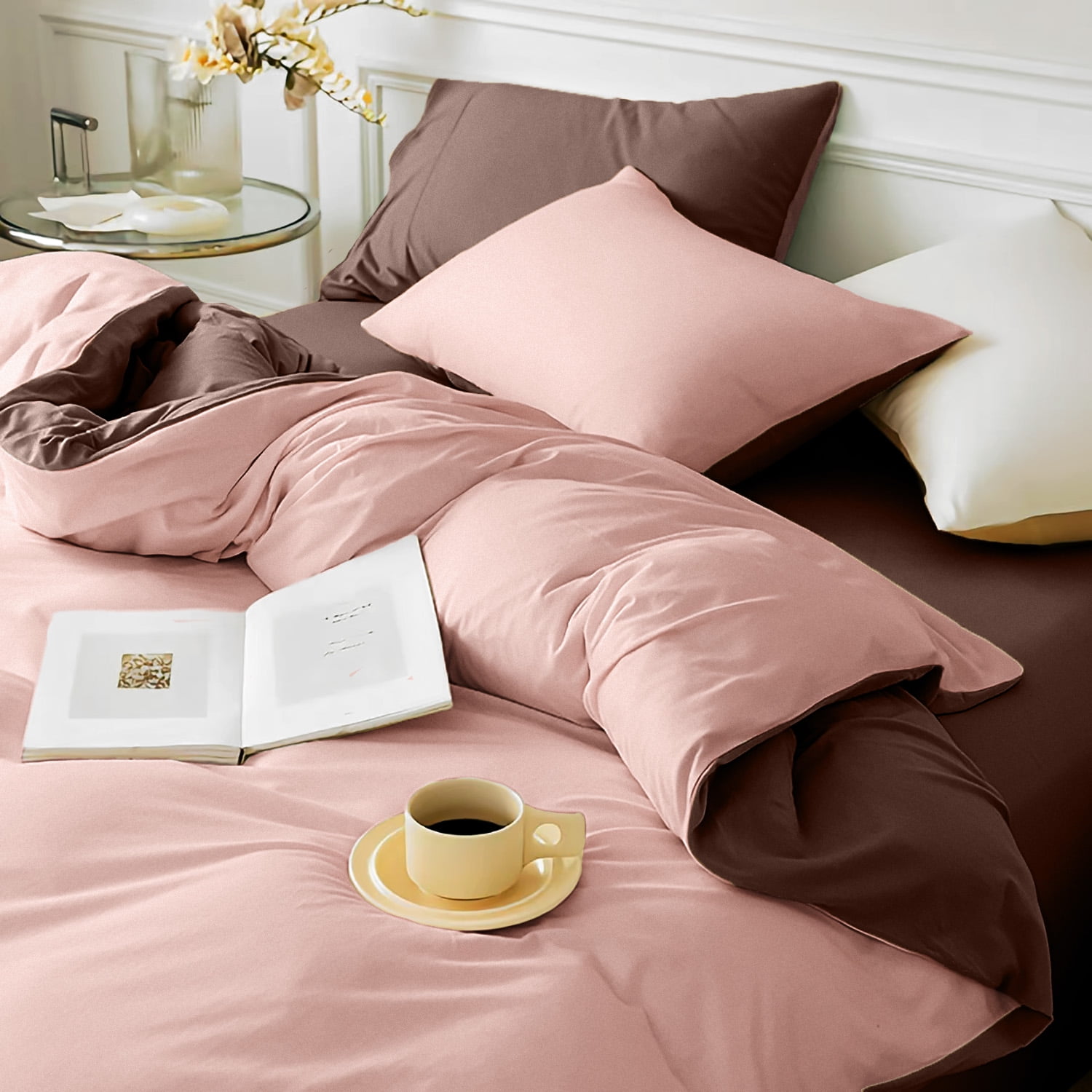 King Size Pink and Chocolate Jersey Cotton Duvet Cover Set