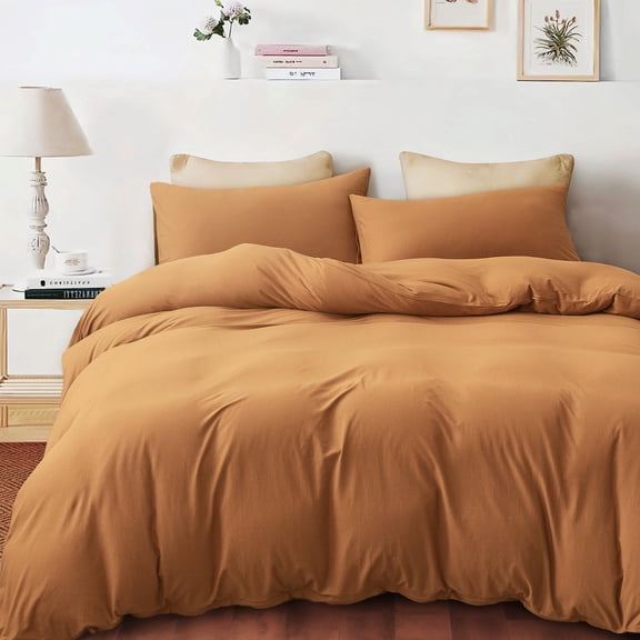 PURE ERA Duvet Cover Set Twin Size 100% Jersey Cotton 2pc Bedding Set 1x Pillow Sham Burnt Orange