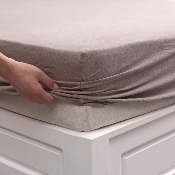 PURE ERA Jersey Cotton Fitted Deep Pocket Bottom Sheet Ultra Soft Breathable Depth 15"-20" Size Queen Heathered Brown