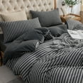 thumbnail image 1 of PURE ERA Jersey Knit 100% Cotton Striped Duvet Cover Set King Size Reversible Ultra Soft 3 Pc Bedding Charcoal Black Grey, 1 of 8