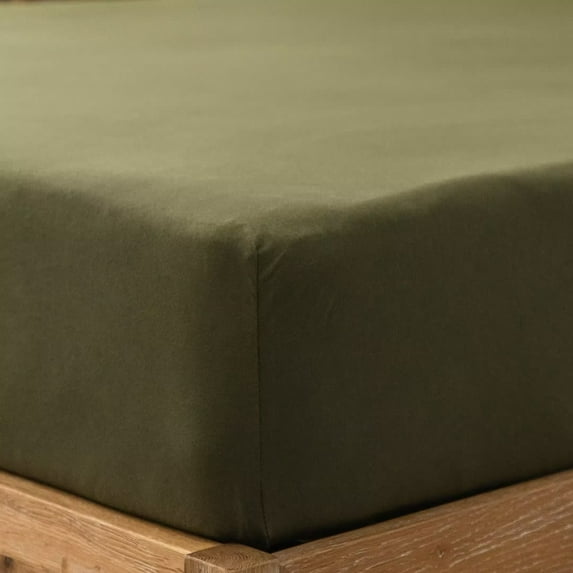 PURE ERA Jersey Knit Cotton Fitted Bottom Sheet ONLY Deep Pocket Up to 15" to 20" Ultra Soft Comfy Breathable Olive Green Queen