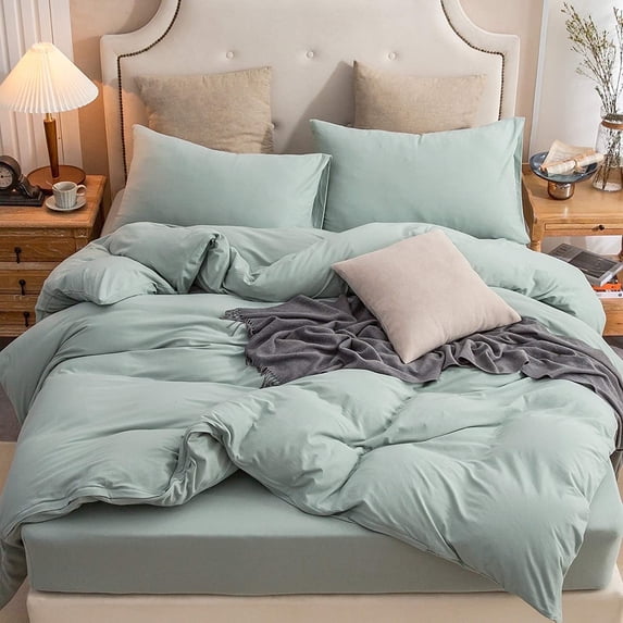 PURE ERA Duvet Cover 2pc Set Twin Size Jersey Cotton Ultra Soft T-shirt Cotton 1pc Pillow sham,(Solid Sage Green, Twin)