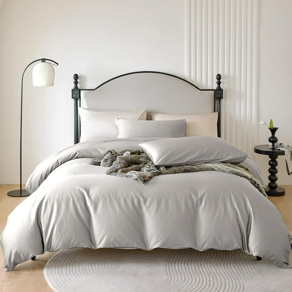 PURE ERA Long Staple Cotton Duvet Cover 3pc Set 800 Thread Count Sateen Silky Soft Luster Light Gray Cal King