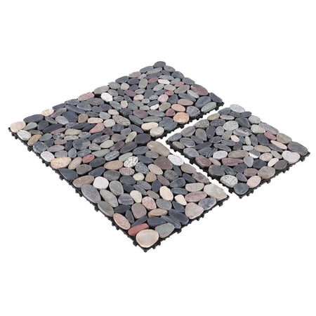 PURE ERA Natural Pebble Stone Interlocking Deck Tiles Set Indoor Outdoor Patio Backyard Pathway Floor 12"x 12"(Pack of 4, Sliced Mixed Color)