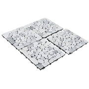 PURE ERA Natural Stones Pebble Interlocking Decking Tiles Indoor Outdoor Patio Balcony Floor 12"x 12" (Pack of 4, Sliced Grey and White)