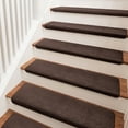 thumbnail image 1 of PURE ERA Non-Slip Bullnose Carpet Stair Treads Set of 14 Self Adhesive Ultra Plush Shag Soft Washable (9.5" x 30"x1.2" Deep Brown), 1 of 10