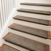 PURE ERA Non-Slip Bullnose Stair Treads For Wooden Stair Set of 14 Plush Shag Soft Washable Light Brown 9.5" x 30"x1.2"