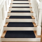 PURE ERA Non Slip Carpet Stair Treads Set of 14 Self Adhesive Rugs Covers Mats Soft WashableBlack 9.5 x 30x1.2