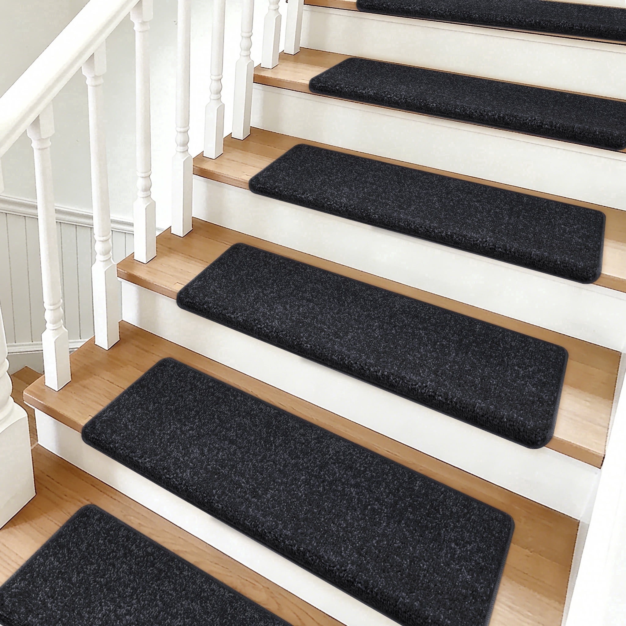 PURE ERA 2-Pack Carpet Stair Treads – 9.5x30 Inch Ultra Plush Bullnose, Non-Slip Gel Backing, Washable & Reusable (White)